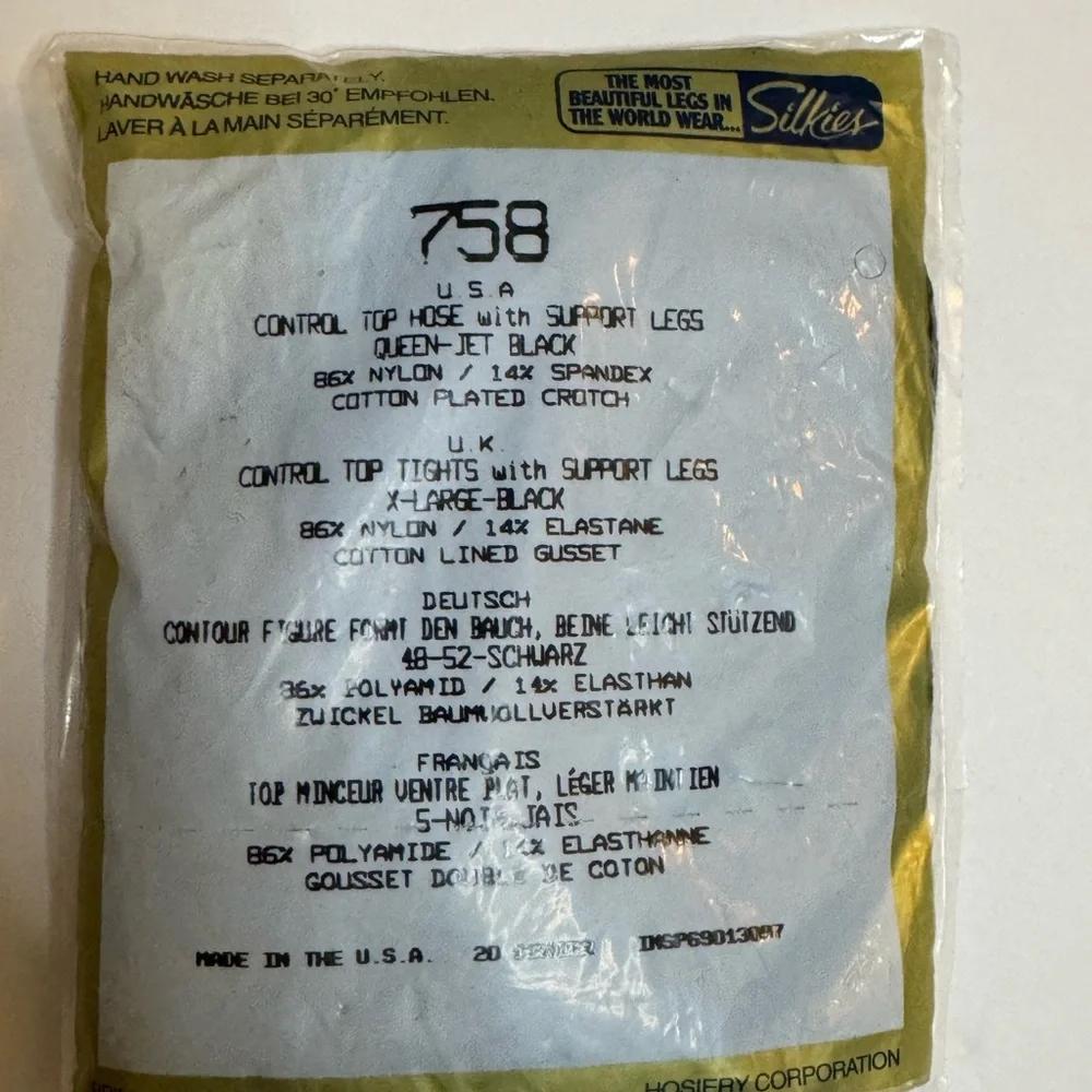 Silkies Pantyhose / Nylons Queen XL Jet Black Control Top #758 Made In USA LOT‎